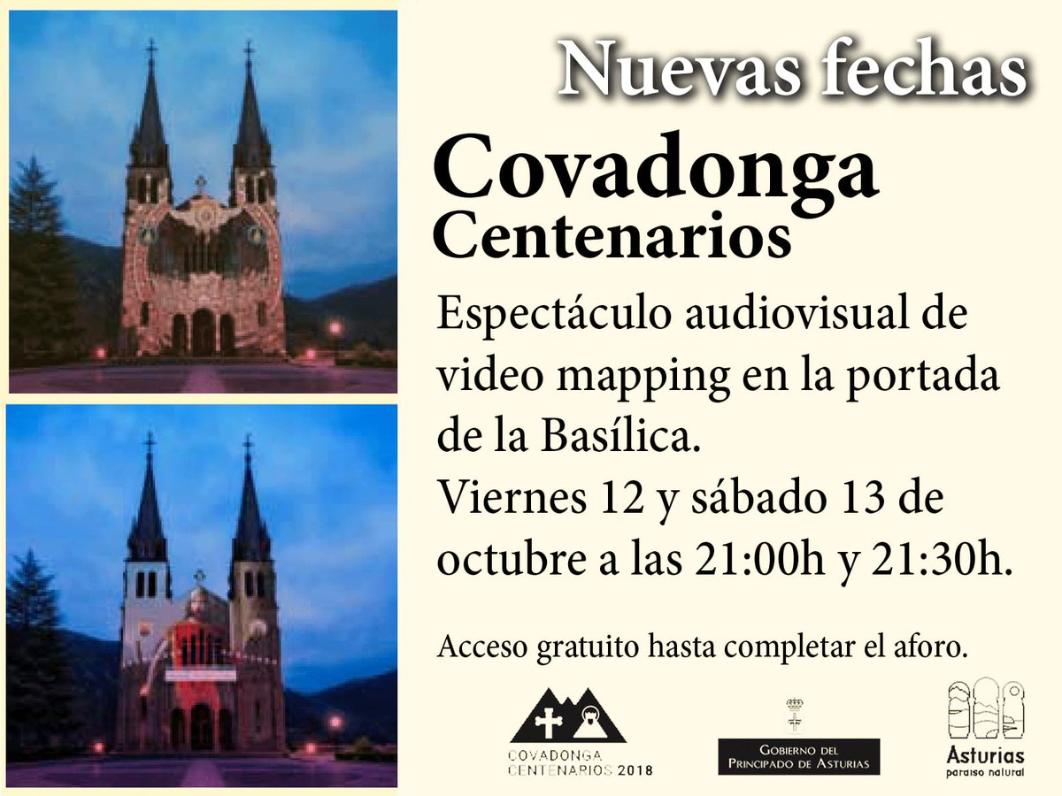 TurismoAsturias's tweet photo. Tras el éxito de público obtenido en los espectáculos de luz y sonido en Covadonga.... ¡Repetimos el Video Mapping en la Basílica con 4 sesiones en el #PuentedelPilar! https://t.co/Qw2ga4ywo2 https://t.co/Q6b9NQxDlb