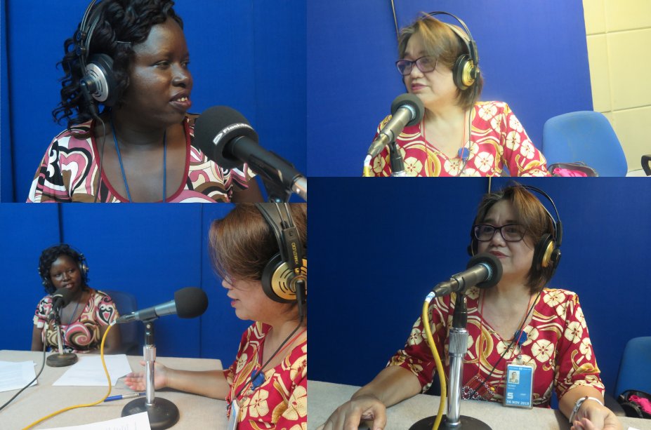 Spotlight Presenter Regina Kwaje (left) talks to Marinela Nunez UNV program officer