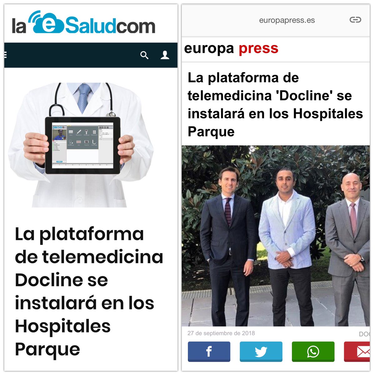 Docline_'s tweet photo. #Docline #EsNoticia #HospitalesParque #Telemedicina #Inese #ESalud #EuropaPress https://t.co/kSEowR6L5I