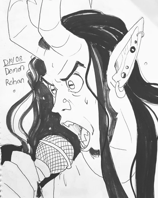 #inktober2018 Day 08. Rohan the demon singing demon songs. 