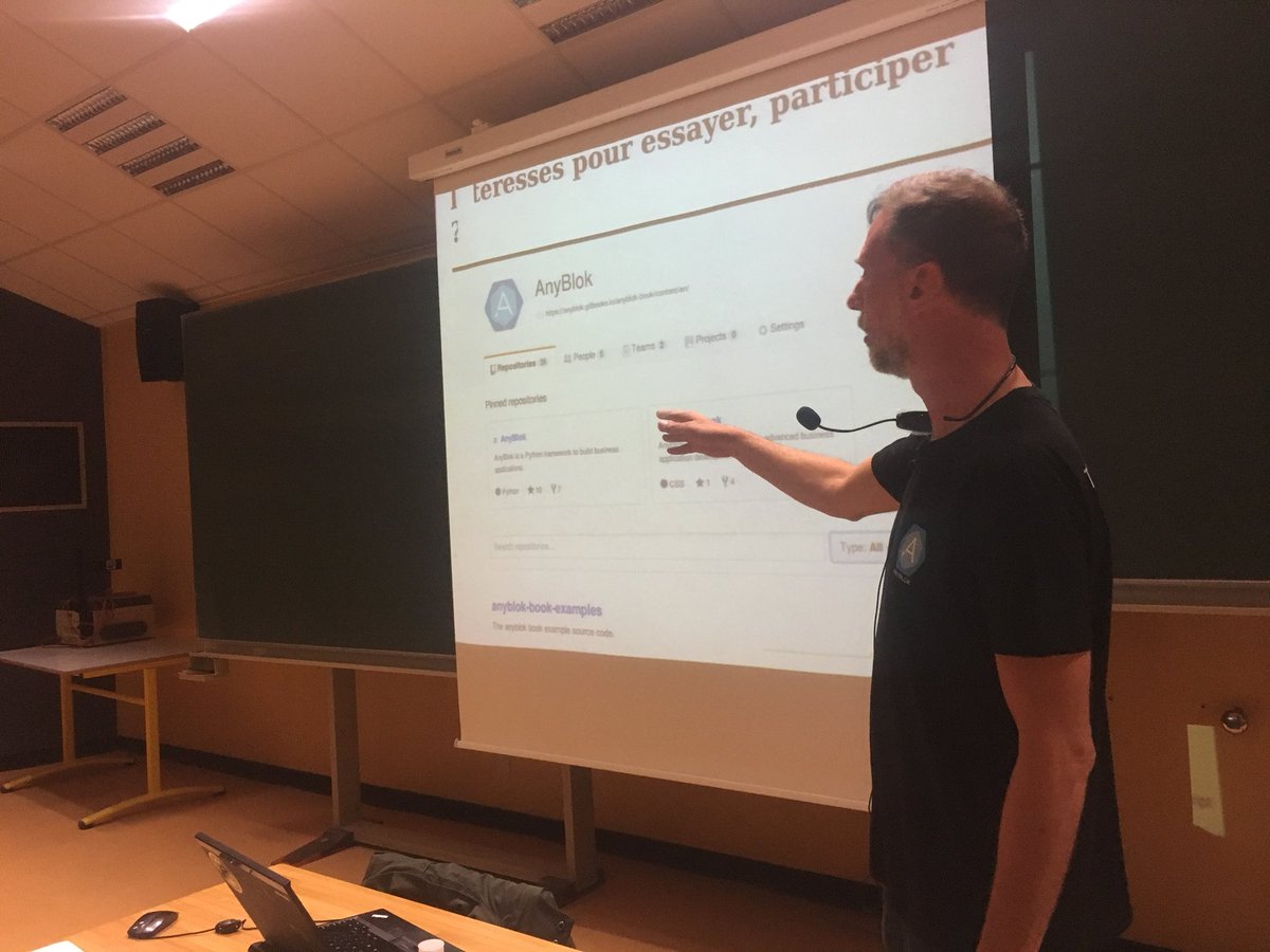 anybox's tweet photo. Aujourd’hui, on vous présente @_anyblok lors des conférences de la @pyconfr ! 
Merci @JSSuzanne @franckbret @gracinet @petrusv84 et merci à tous pour votre attention! #Framework #Python :   https://t.co/sYsb4GCwGe https://t.co/bWpnYCUXyW