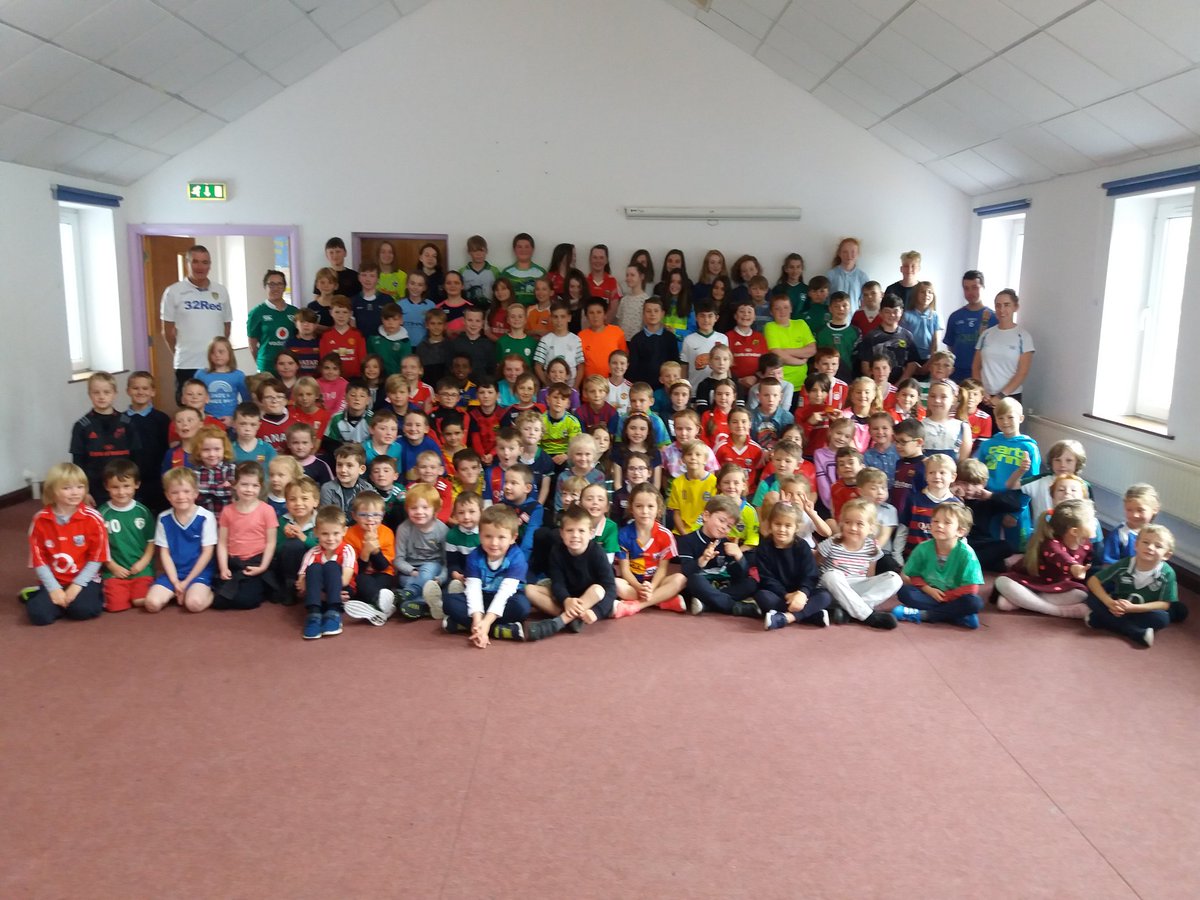 SchullNS's tweet photo. One week early but I'm sure @GOALSchools and those most in need won't mind! A photo from yesterday showing pupils and teachers taking part in #JerseyDay. €263.14 collected so far with the promise of more on Monday. Well done everyone! https://t.co/Siq3SSmZFh