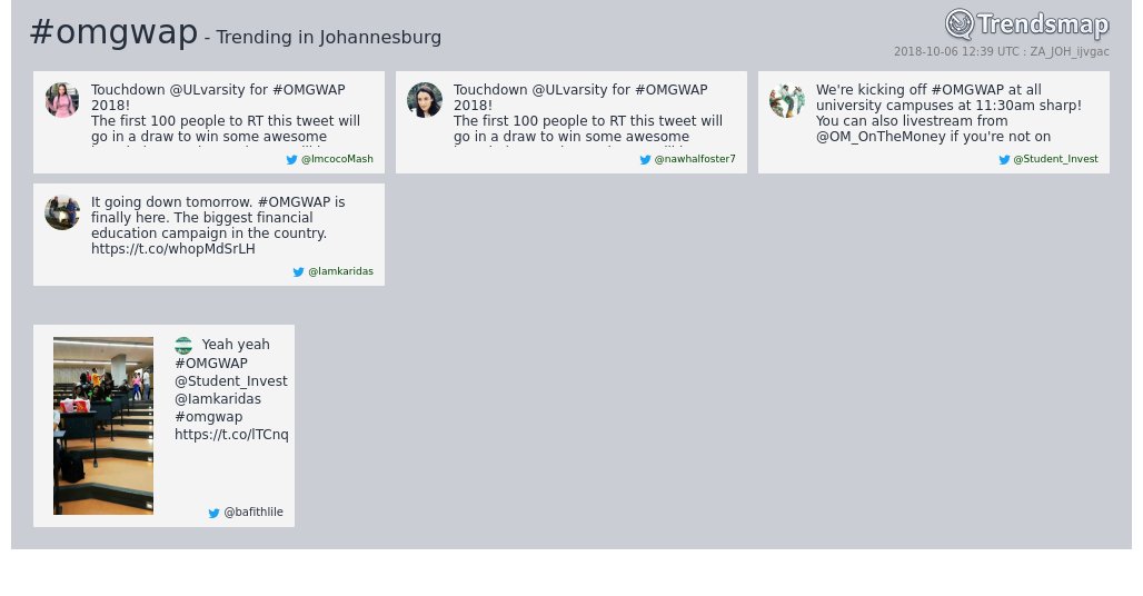 TrendsJoBurg's tweet photo. #omgwap is now trending in #Johannesburg

https://t.co/CN0qmQMcZm https://t.co/WWyZGbOBRV