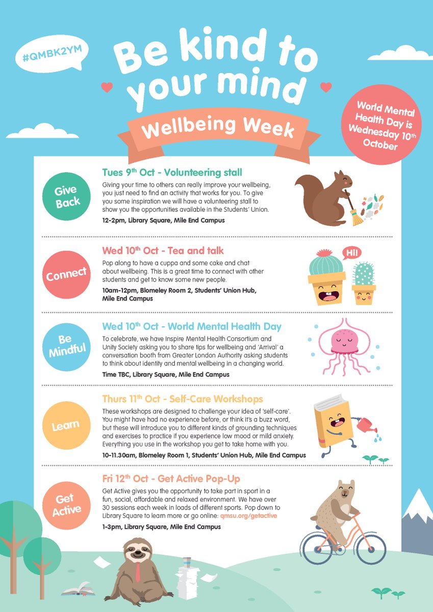 Can you believe it's Wellbeing week next week?! As part of Be Kind To Your Mind (BK2YM), wellbeing week is designed to challenge how you think about self care, and encourage you to do it if you experience low mood/mild anxiety.