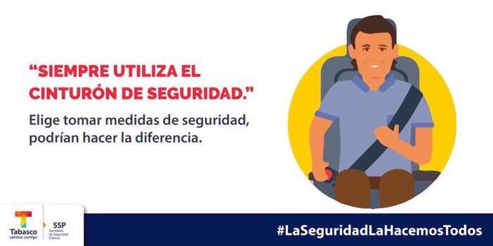 SSPCTabasco's tweet photo. #BuenosDías los accidentes se pueden prevenir utiliza siempre el cinturón de seguridad y evita utilizar distractores al manejar #SSPtips https://t.co/YvkVJicYtc