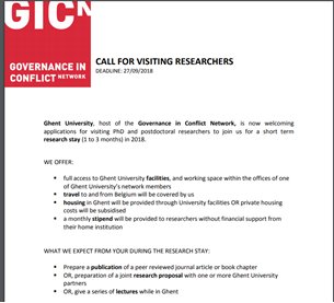 un programme d'échanges universitaires pour chercheurs, avec possibilité d'obtenir un séjour de recherche de 1 à 3 mois à l'université de Gnad en Belgique. Prière ce candidater, car l'appel court déjà, et les places sont comptées. 
rescongo.org