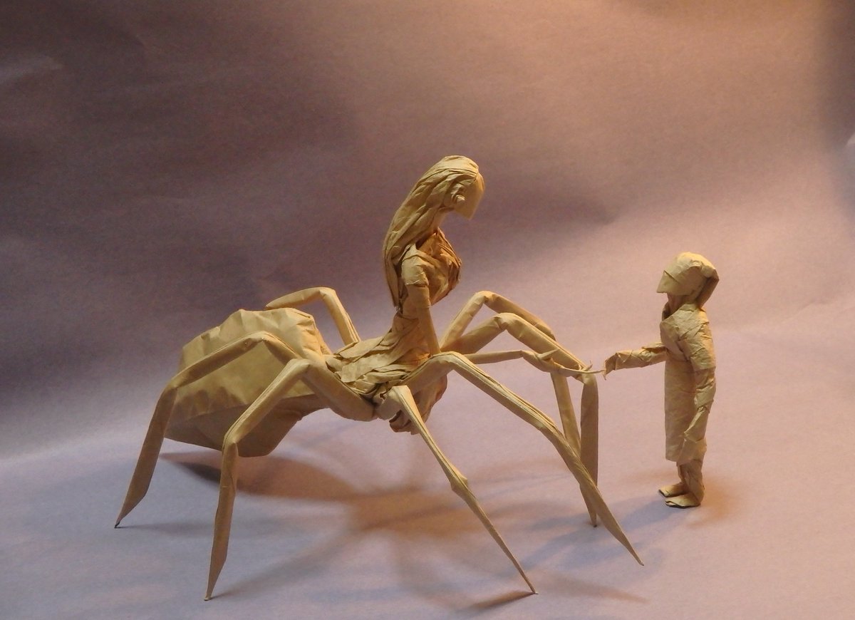 橋間仁fzf折紙魔人 Origami Mazin Auf Twitter 蜘蛛女は最終的にこのようになりました 蜘蛛 女 人物ともに長方形二枚で作成した折り紙造形です 題 お前は私が怖くないのかい 折り紙 アート 人外