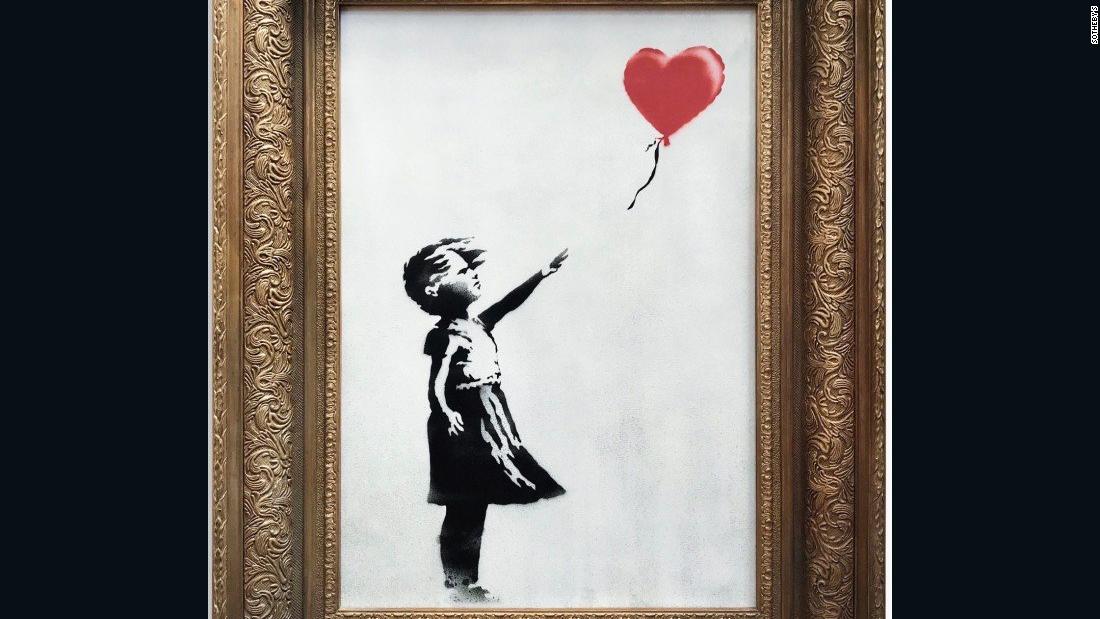CNN's tweet photo. Banksy painting 'self-destructs' moments after being sold for $1.4 million at auction https://t.co/7vZCtzefGO https://t.co/rNMsnCQgfw