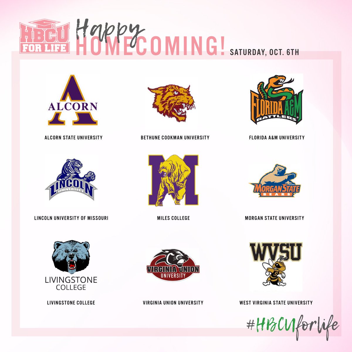 akasorority1908's tweet image. Homecoming is in full effect for nine of our HBCUs! If you are attending homecoming this weekend, shout out your school, and tell us what you are enjoying most! What's your homecoming theme? Post pics and tag us. #AKA1908 #HBCUforLIFE