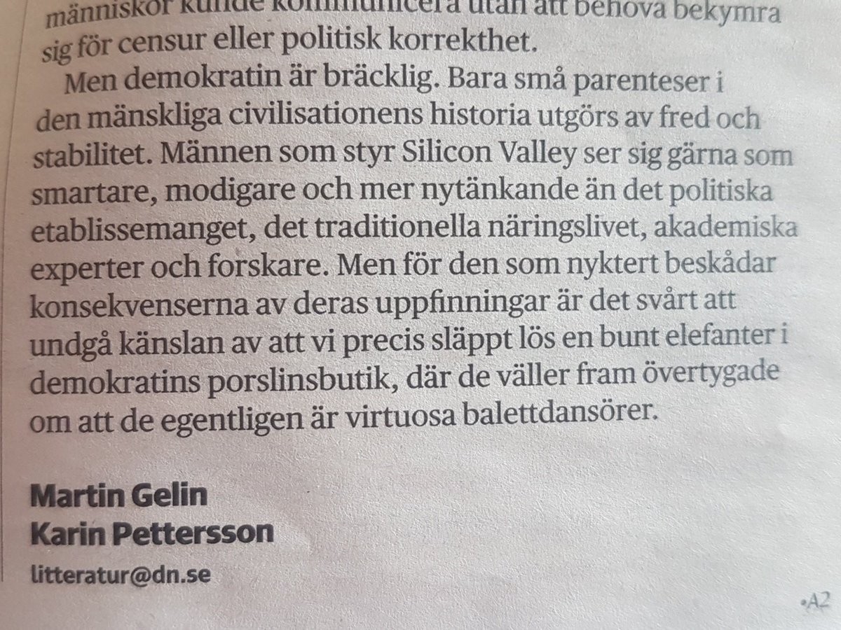 Intressanta reflektioner om teknikutvecklingen och dess syften av Martin Gelin och Karin Pettersson i dagens <a href="/DNKultur/">DN Kultur</a>