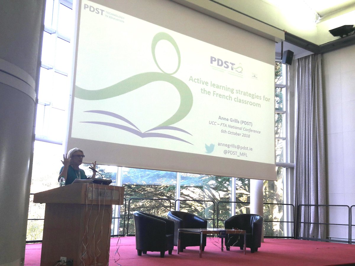 sarahisabellamc's tweet photo. FTA 2018 @AnneGrills of @PDST_MFL talking everything from #puppets and #avatars to Apps such as #Voki #StoryboardThat #StudyStack and giving #feedback to engage students in learning #MFLTwitterati https://t.co/OjPbklcakC