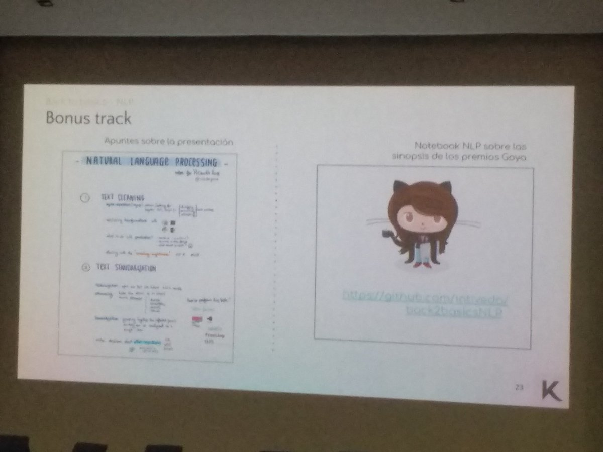 guillece1's tweet photo. En la #PyConES2018 muy buena charla sobre NLP. Las diapositivas y tutoriales aquí: https://t.co/jDBUjIi84d .me Gracias @claudiaguirao !!😁 https://t.co/utGXxUvm0I