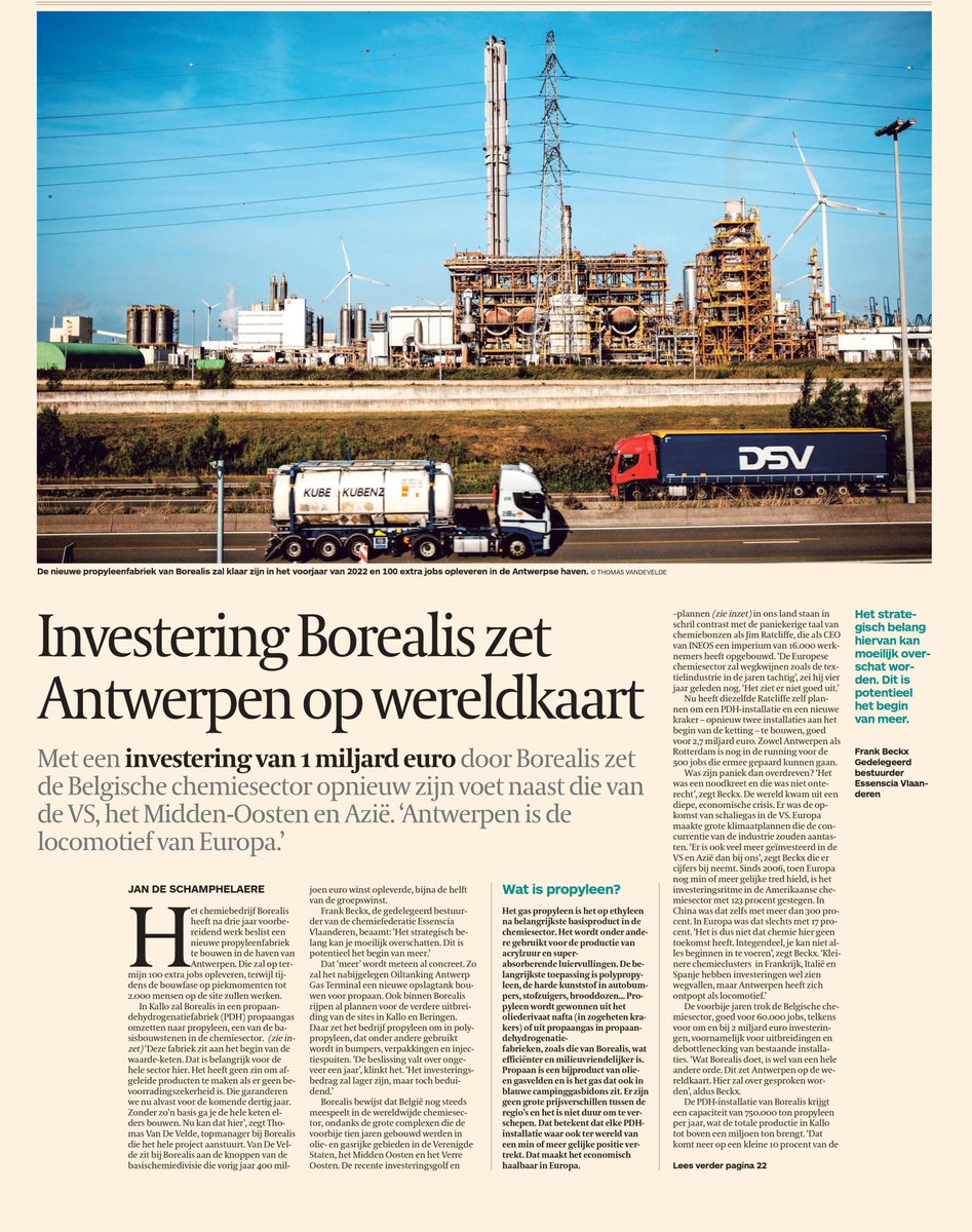 Chemiebedrijf #Borealis investeert €1 miljard in @PortofAntwerp. De investering bevestigt én versterkt de sleutelrol van onze haven in de petrochemische sector, die we te danken hebben aan onze innovatieve kracht en lokale knowhow. <a href="/tijd/">De Tijd</a>