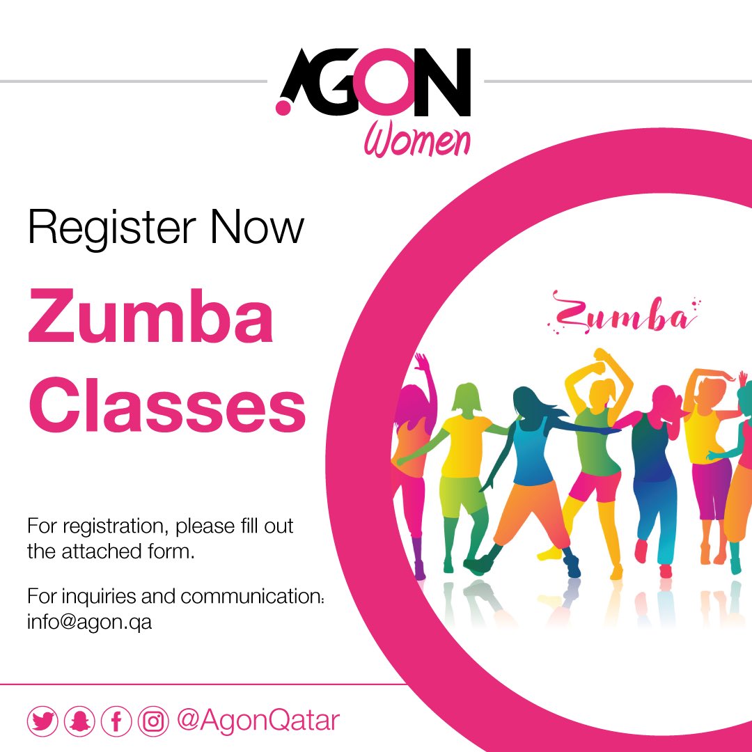 AgonQatar's tweet photo. Step into our zumba sessions full of energy and get ready for a lively dance with your professional zumba instructor. Go ahead and sign up now.

To register:
https://t.co/bBQst7K5TW https://t.co/BtdWjhHZJr