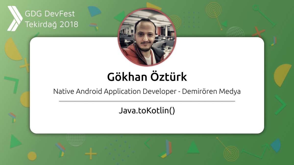 13 Ekim'de bizlerle olacak bir diğer konuşmacımız Gökhan Öztürk! Demirören Medya şirketinde çalışan, aynı zamanda <a href="/kodluyoruz/">Kodluyoruz</a> Derneğinin kurucu üyelerinden olan Gökhan, "Java.toKotlin()" başlıklı sunumuyla DevFest Tekirdağ'da!
Kayıt: bit.ly/dftek18