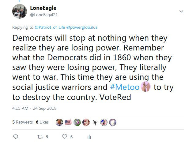 LoneEagal21's tweet photo. @Pissyjo I have said it before in an earlier tweet and I will shout it from the mountain tops. The Left/Liberal/Democrats will stop at nothing to be in power, as we saw with the #KavanaughHearing #VoteKavanaughNow https://t.co/F3NF5fRPOL