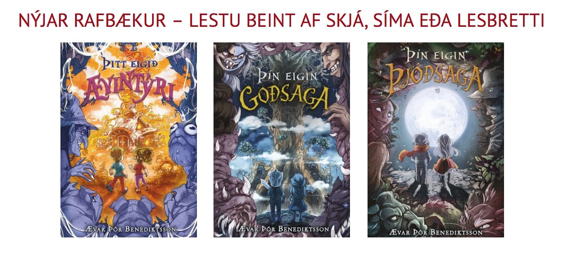 aevarthor's tweet photo. Þjóðsagan, Goðsagan og Ævintýrið eru komnar á rafbókarform. Hrollvekjan var hingað til eina Þín eigin-rafbókin og er himinlifandi að þær sláist í hópinn. Allar nánari upplýsingar inn á https://t.co/jZMoA2XDg6 #þíneigin #yourveryown https://t.co/LY1idvWgCQ