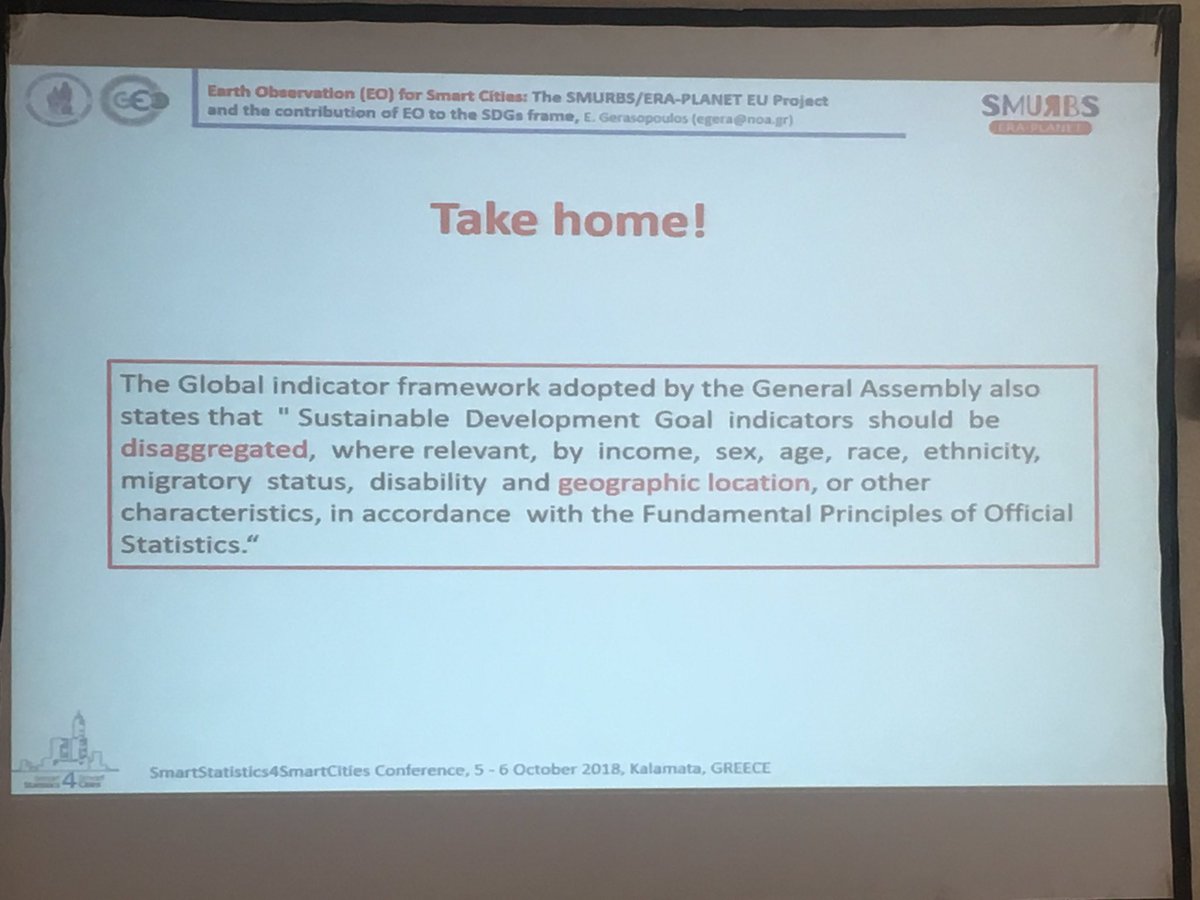EKTgr's tweet photo. #SmartStats4SmartCities @GerasopoulosE presents @SMURBSproject linking #smartcities with the #earthobservation, and the contribution of #EO to the Sustainable Development Goals #SDG https://t.co/Y5Qi1pP3ks