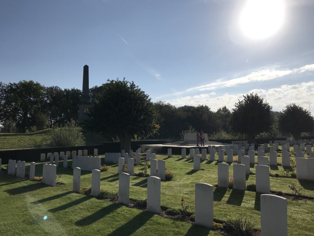 KS3hist's tweet photo. Day 2 - Morning visit to Essex Farm Cemetery where John McCrae wrote his ‘In Flanders Fields’ poem. #Belgium2018 https://t.co/lmuRY1Ptro