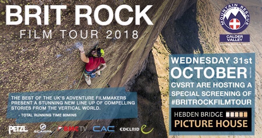 CalderValleySRT's tweet photo. Help to raise funds for Calder Valley Search & Rescue Team and enjoy an epic night of climbing films. Tickets available from #MountainWild in #HebdenBridge and via @WeGotTickets https://t.co/NEEu3IKPWj #britrockfilmtour @CalderValleySRT @Al_Lee @climbersagainst @Team_BMC https://t.co/lHMhuYCkdq