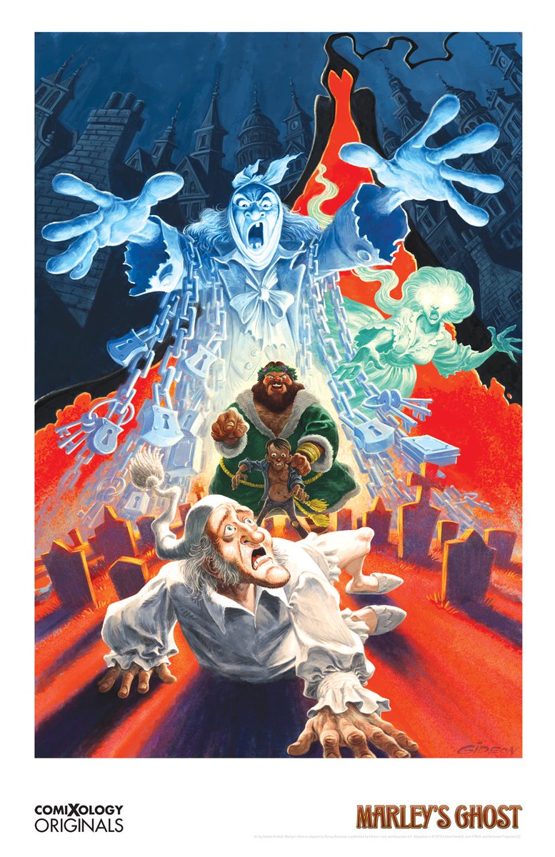 Comixology's tweet photo. The team behind the Eisner Award Winning Harvey Kurtzman's Marley's Ghost, @MuchCoffee & @gideonkendall, will be signing copies of the comiXology Originals 2018 Preview Book at 4PM in Artist Alley #1B5! #NYCC https://t.co/igAGHTomFg