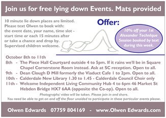 EndBackPainTday's tweet photo. Regarding my #AlexanderTechniqueWeek #ActiveRest #LieDown event @ThePieceHall courtyard on Monday @nickychanthomp Chief Executive of The Piece Hall Trust commented: “We are so pleased to have been asked to support this initiative which has such a positive message for all of us." https://t.co/sCd3F9RXh5