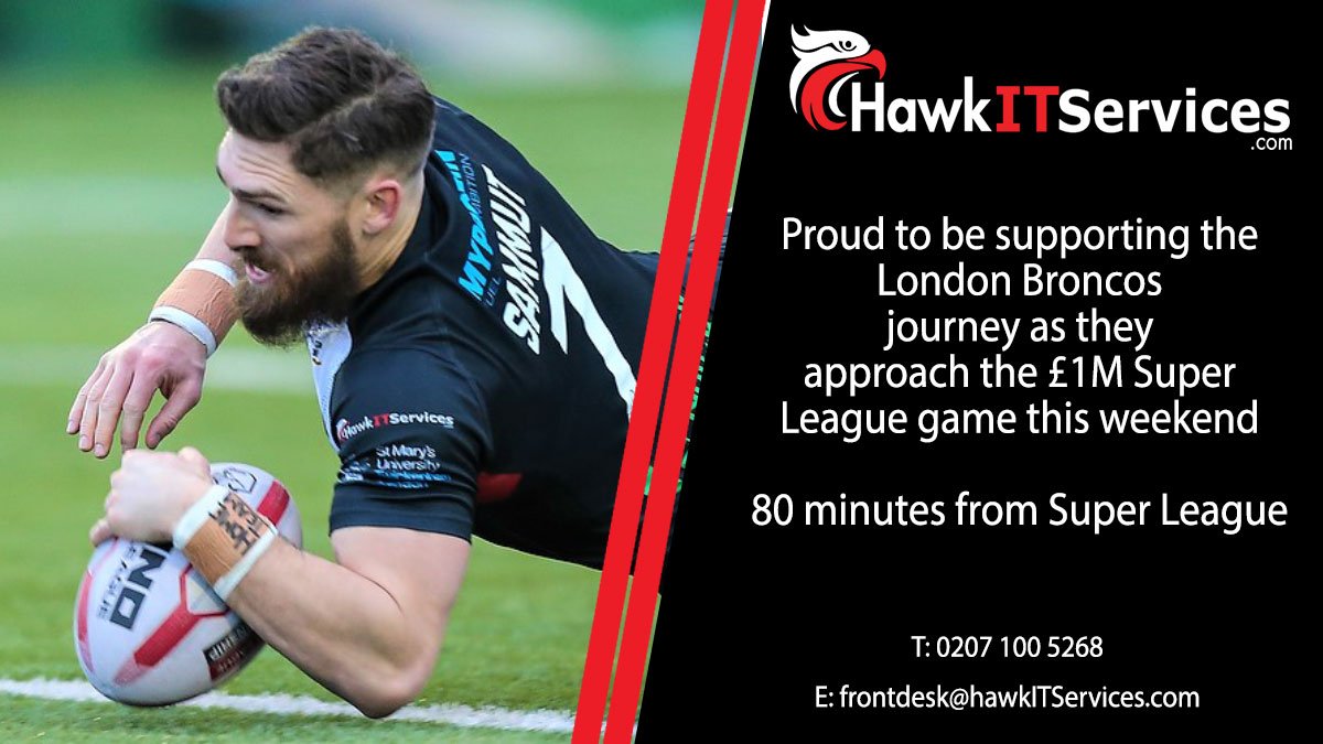HawkITServ's tweet image. Wishing our boys at @LondonBroncosRL all the best in the million pound game tomorrow against @TOwolfpack #WeAreLondon #rugbyleague