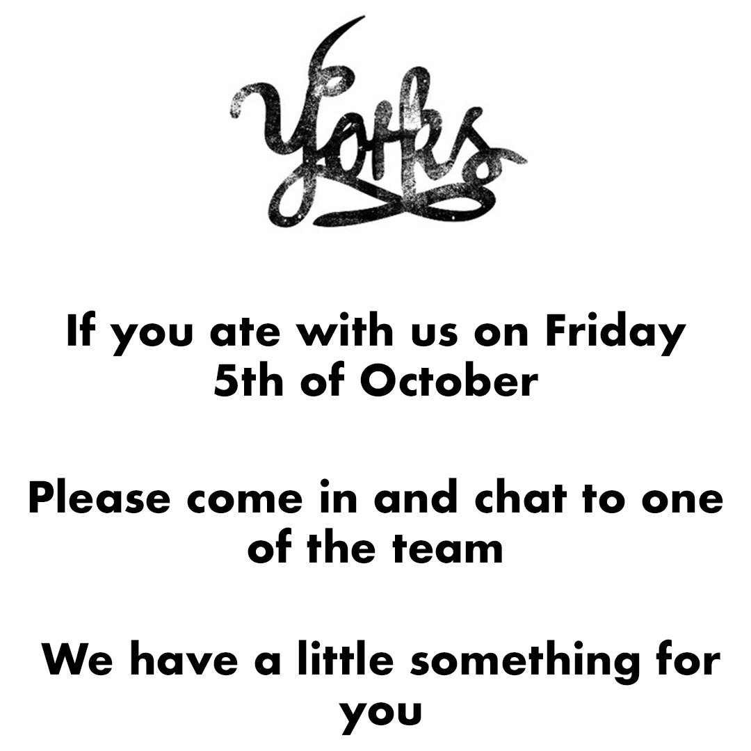 YorksColmoreRow's tweet image. If you ate with us yesterday (5th of October), we would love for you to come and chat to one of our team in store. We have a little something for you!