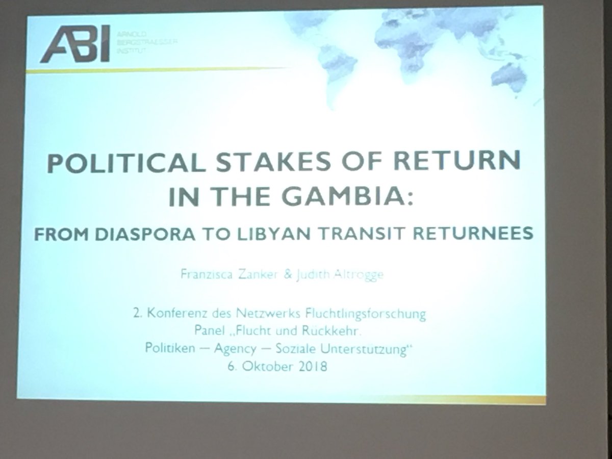 AbiFreiburg's tweet photo. Judith Altrogge presenting her research, conducted together with Franzisca Zanker, on Gambians who returned to their country from Libya #abifreiburg #NWFF18 https://t.co/Rh5RHRHE0w
