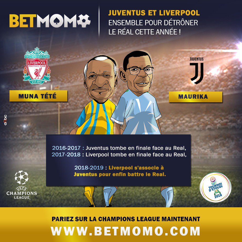 1) 2016-2017: #Juventus tombe en finale de LDC face au #Real.

2) 2017-2018: #Liverpool tombe en finale de LDC face au Real.

3)2018-2019 : Liverpool s'associe à  Juventus  pour faire tomber le Real au trône depuis 36 mois(3ans).
#Etoudi2018 #Pub pic.x.com/Ngk7Qqb2uQ