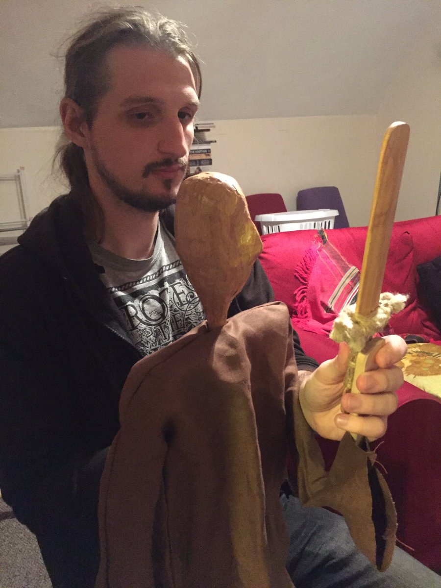 BootlegPuppets's tweet photo. The @FunPalaces Open Mic at the @TheRSC is tomorrow! We can’t wait to perform, here’s a photo from our rehearsal - Tim with our Arthur puppet 🎭 #kingarthur #puppetry #puppettheatre #openmic 😊 https://t.co/FsZWIOc6Ei