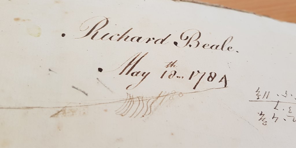 Every generation of the Beale family had a Richard, and we think the one who owned this book was 13 years old in 1784. He used the book for writing out mathematical equations and problems.