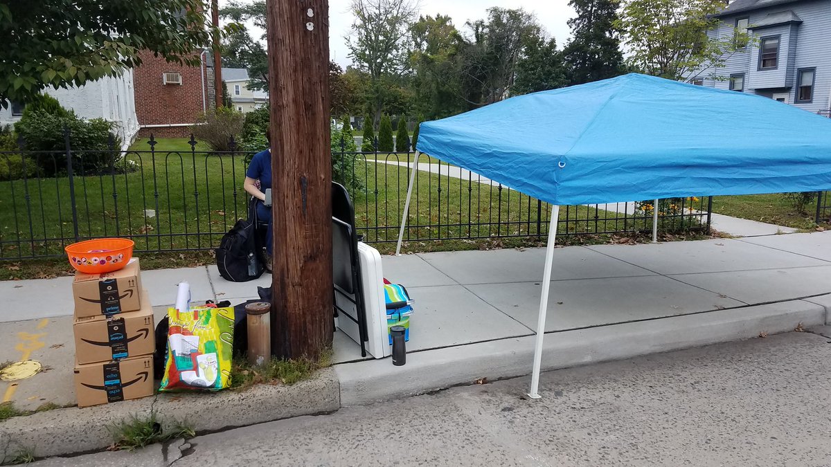 cw_browning's tweet photo. It's early, but we're here and ready to set up when we get the all clear. Here's to a fun day! #collingswoodbookfestival #writerslife #ExitSeries https://t.co/0SG2UJuOv4