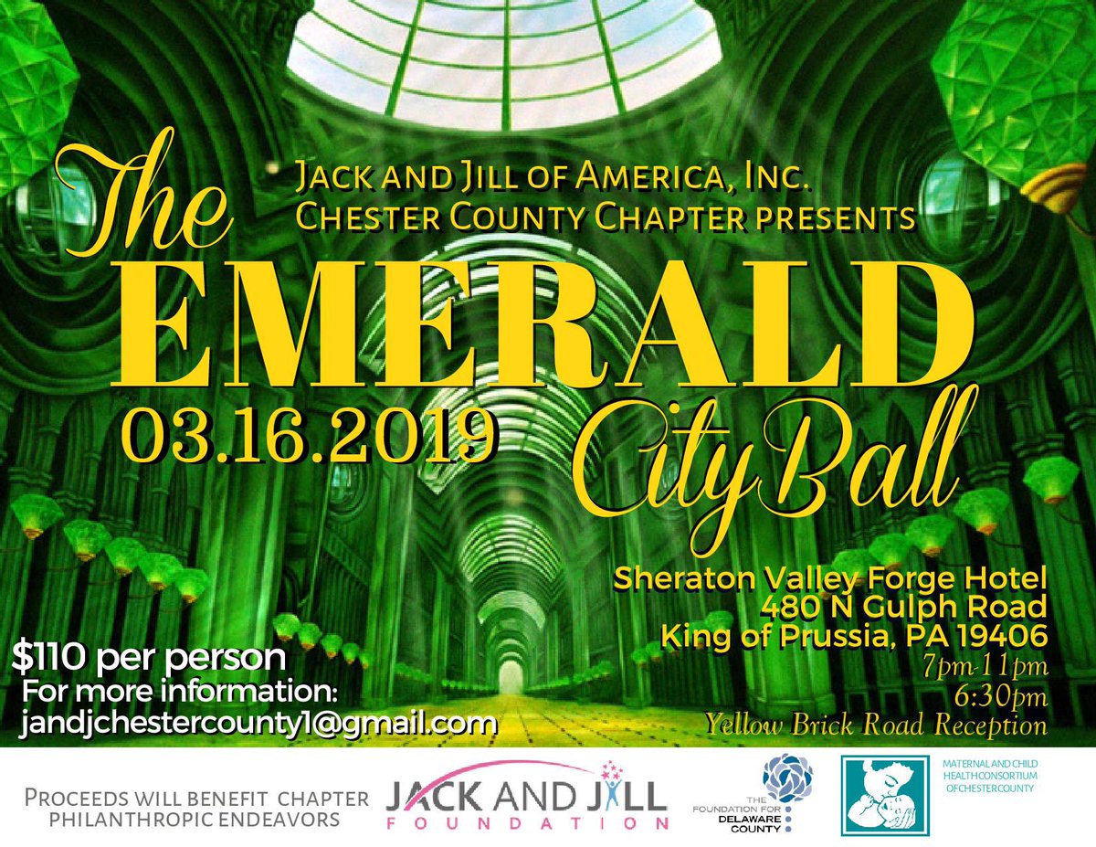 Chester County, PA Chapter of <a href="/JackandJillInc/">Jack and Jill of America, Inc.</a> -Biennial Fundraiser "Emerald City Ball" – Saturday, March 16, 2019. Please join us as we party with a purpose benefiting Jack and Jill of America! #emeraldcityball #ecb #jjchestercountychapter