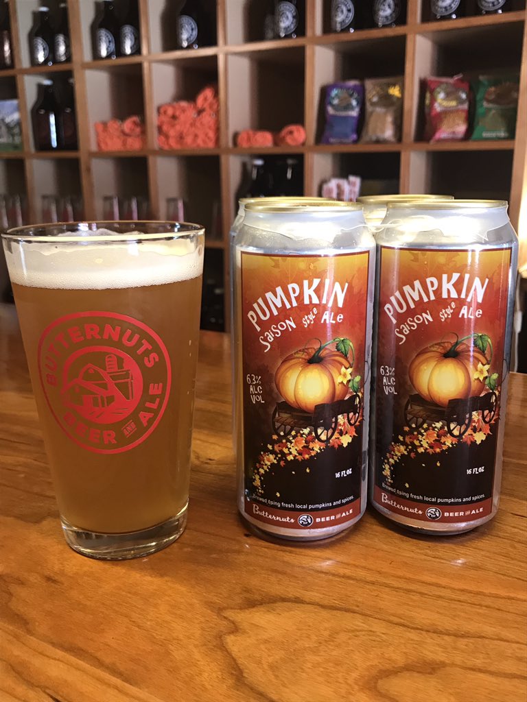 ButternutsBeer's tweet image. Now available at the brewery!!
Pumpkin Saison 
Available for growler fills and 4 pack 16 ounce cans for $12.00
Come on by. Open Friday to Sunday 12-5