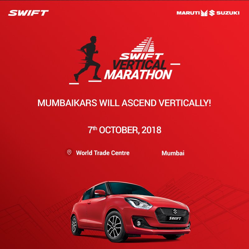 The exhilarating #SwiftVerticalMarathon is arriving in Mumbai on 7th October. Gear up to #BeLimitless. Stay Tuned!