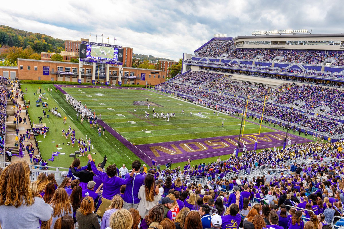 JMU's tweet photo. Family Weekend game day has arrived! Let's show that the Madison spirit runs deep as the Dukes take on Elon in Bridgeforth Stadium. Kickoff at 1pm. See you there! #GoDukes https://t.co/mzkkXZ0oHm