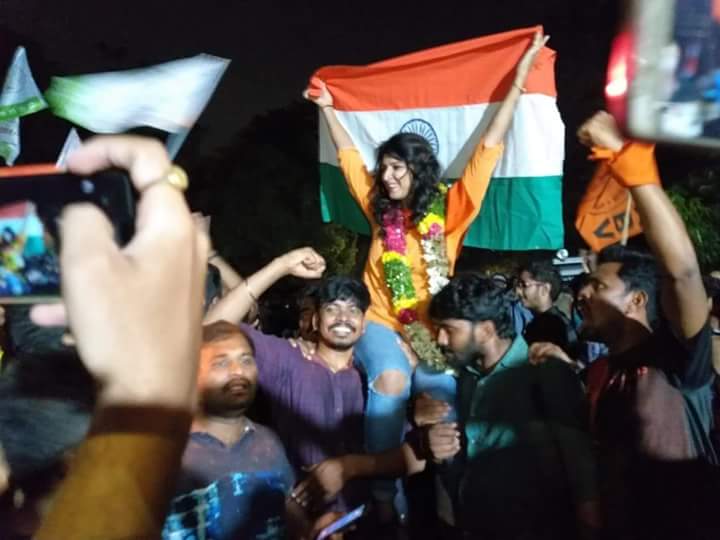 AnjaliYKC's tweet photo. ABVP won all seats in Central University of Hyderabad after 8 years...
Congratulations to all ABVPians💐💐💐💐
#CleanSwipe #ABVPWinsHCU #Victory @ABVPVoice @ABVPTelangana @AbvpHcu https://t.co/jdJMDEAemM