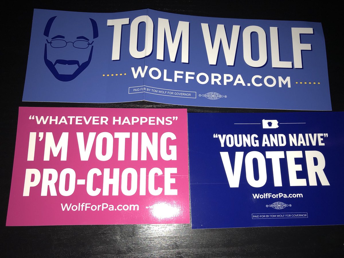 silverfreak005's tweet photo. Trying to decide which one I’m gonna slap on my car. #TomWolf #PAGov #NoWagner @vgrove340 @vness1980 https://t.co/VFsGL0VLb1