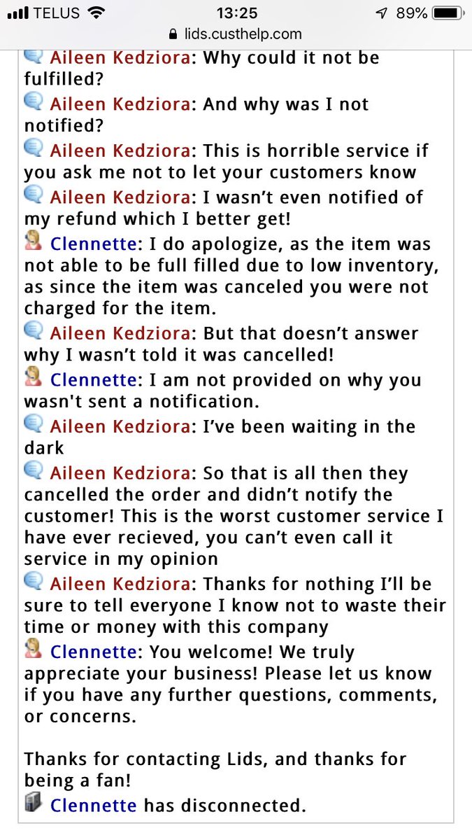 akedziora's tweet photo. @lids thanks for cancelling my order and not telling me then giving the worst customer service ever, oh then ending a conversation without any attempt to satisfy me! #topnotch #customerservicefail I’ll be sure not to shop there any more 😉 https://t.co/lIqlM0uvGw
