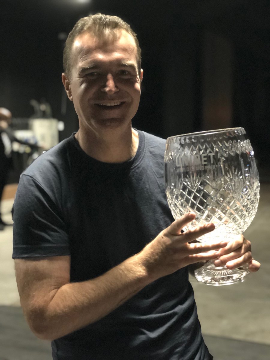 DaveClarkTV's tweet photo. They took a chance giving a bloke with Parkinson’s the ⁦@SkySportsDarts⁩ Crystal trophy.  Glad to say it’s still in one piece @MvG180⁩  v  ⁦@snakebitewright⁩ . See you at 8 https://t.co/R5P9ot4AfV