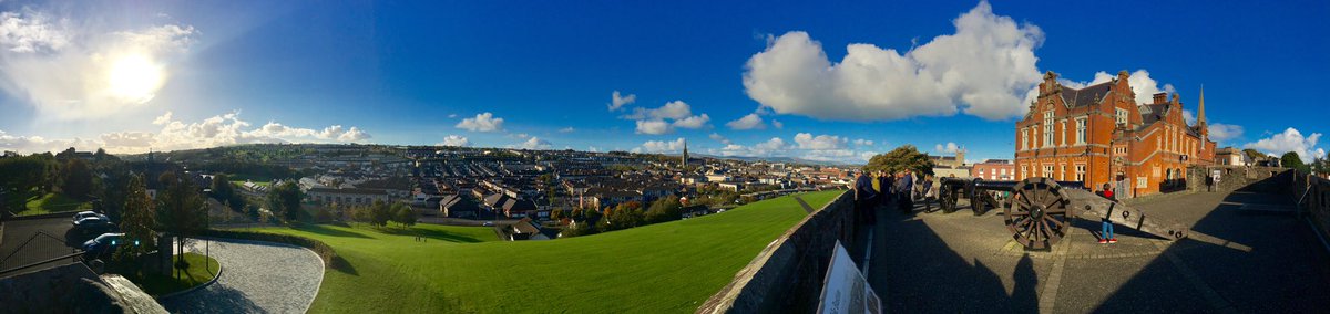 A panoramic view from the Grand Bastion on the #DerryWalls 

A fine Saturday in October that's for sure! Roll on Halloween, and Awakening the Walls...Plenty scary activity up here on the walls Oct 28th - 30th #halloween #visitderry #discovernorthernireland