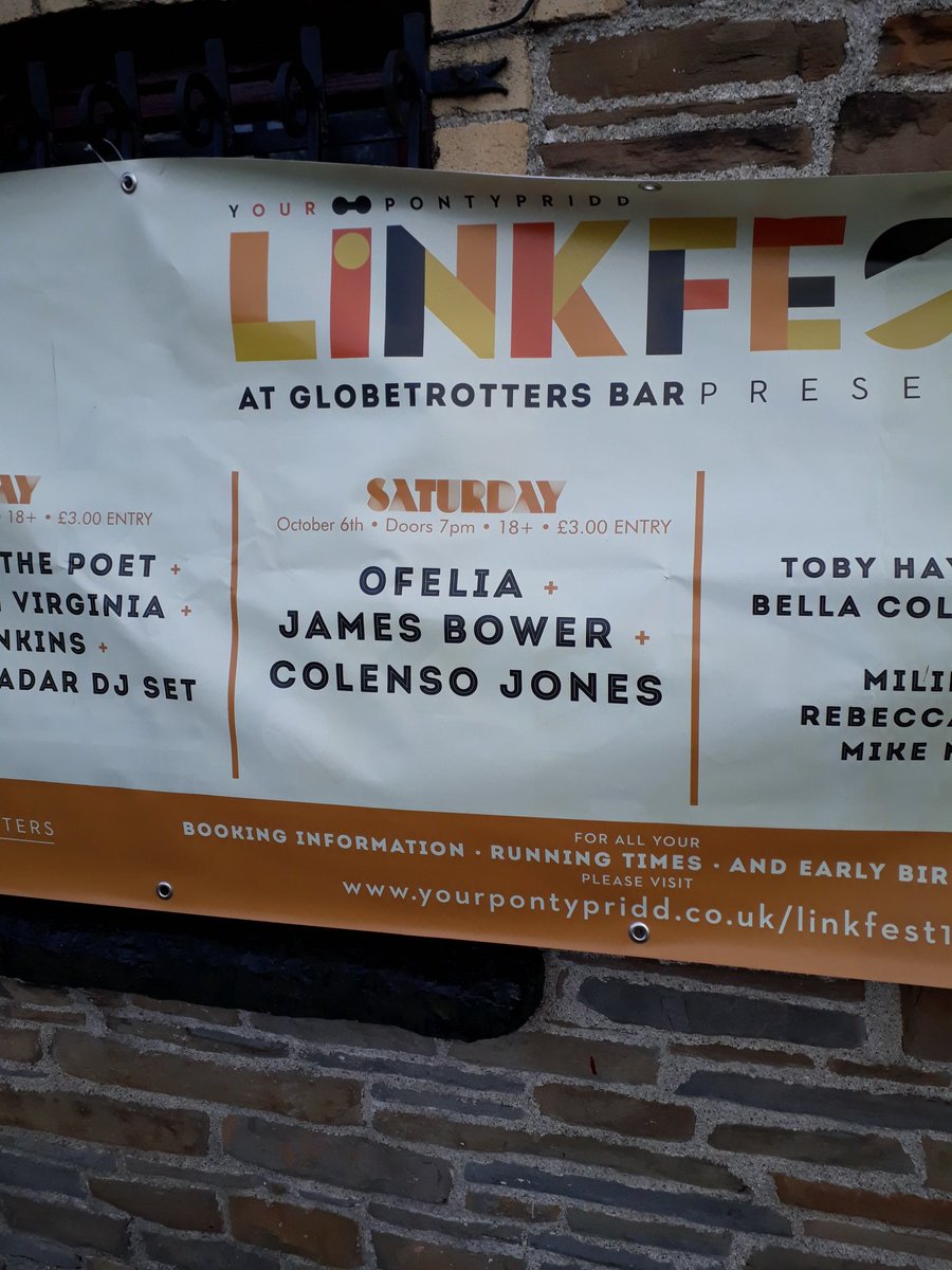 LINKFEST18's tweet photo. Next up at #LINKFest! 

@Ofeliaband @jamestbower &amp; Colenso Jones take to the stage at @GlobetrotPonty Doors open at 7pm! Just £3 entry! https://t.co/7G4oHW4kdO