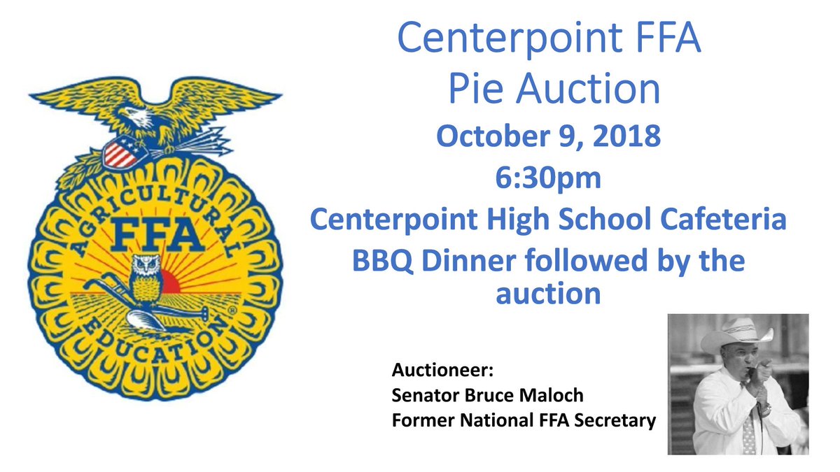 crawleymarc's tweet photo. Pie auction is Tuesday night!! Come out and help us make our students shine!!! #centerpointffa https://t.co/4HloarFazF