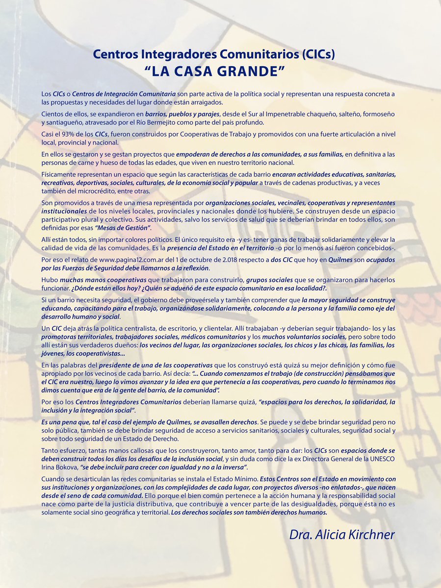 aliciakirchner's tweet photo. Centros Integradores Comunitarios (CICs): "La Casa Grande". Espacios para los derechos, la solidaridad, la inclusión y la integración social. https://t.co/QSQUryGZ2T