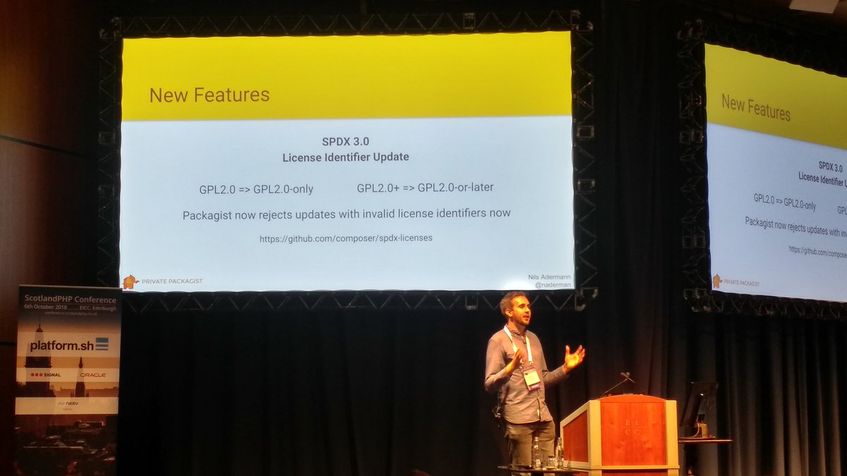 dr4goonis's tweet image. #composer @naderman tells us that packagist now rejects certain licenses. Follow the URL on the slide to learn more #scotphp18