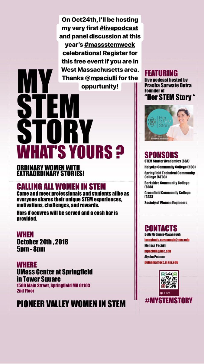 prashadutra's tweet photo. An awesome event in October! On Oct 24th I’ll be hosting my very first #LivePodcast & a panel discussion for #MySTEMStory event organized by @S_T_C_C @HolyokeCC @BerkshireCC @GfldCommCollege @SWEatSTCC @UMassSpfld @herstemstory
Register: https://t.co/mtdjoZYewx… #MassSTEMWeek https://t.co/doUrr2sQRq