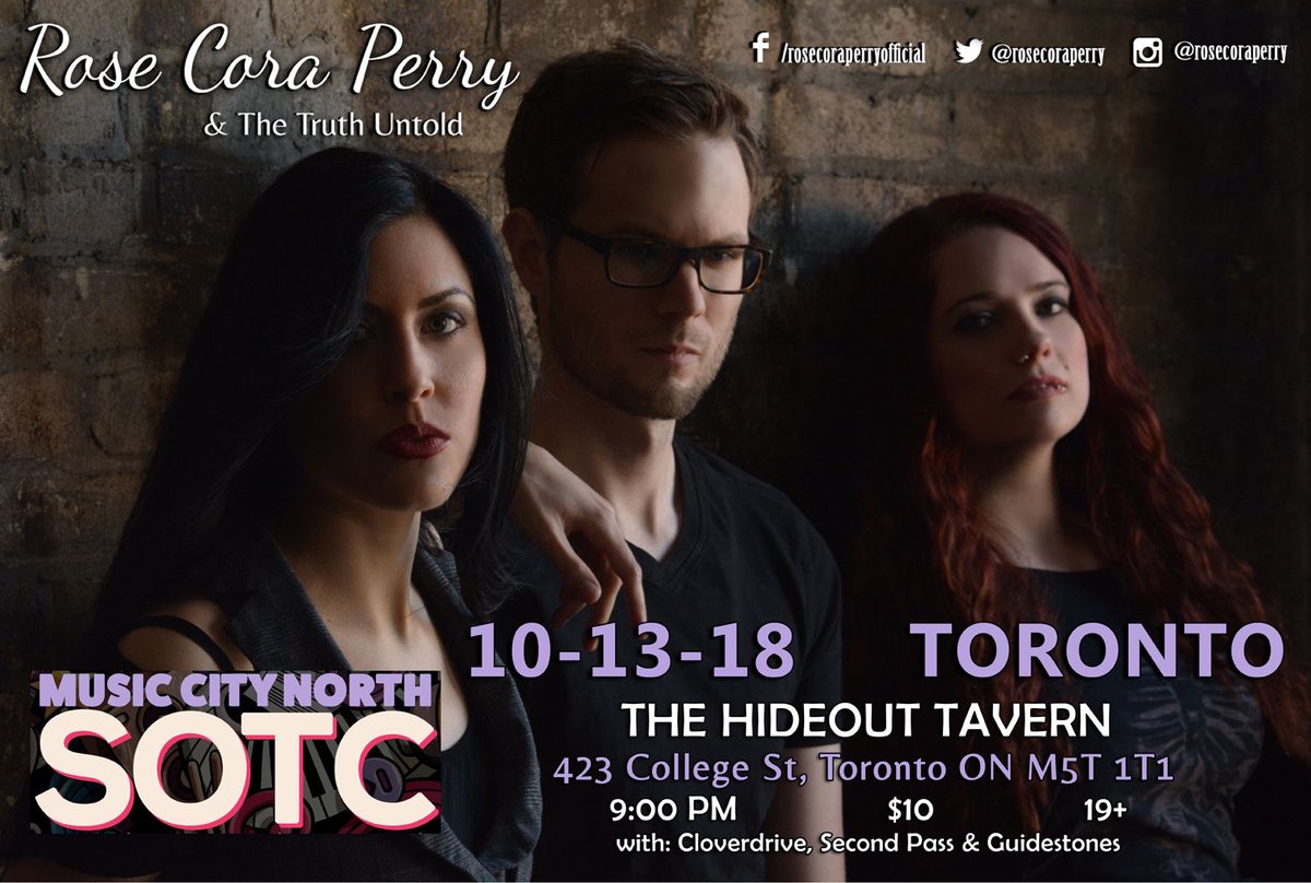 rosecoraperry's tweet photo. 1 WK 2DAY on Sat Oct 13 don’t miss #TheTruthUntold's FINAL 2018 gig @ a special all #femalefronted band ed. of #Toronto’s #SOTC @hideouttoronto Doors 7 pm $10 19+ Looking forward 2 sharing the stage w @cloverdriveband #Guidestones &amp; @secondpass

#SoundtrackoftheCity #TorontoMusic https://t.co/0iWcGG0fUR