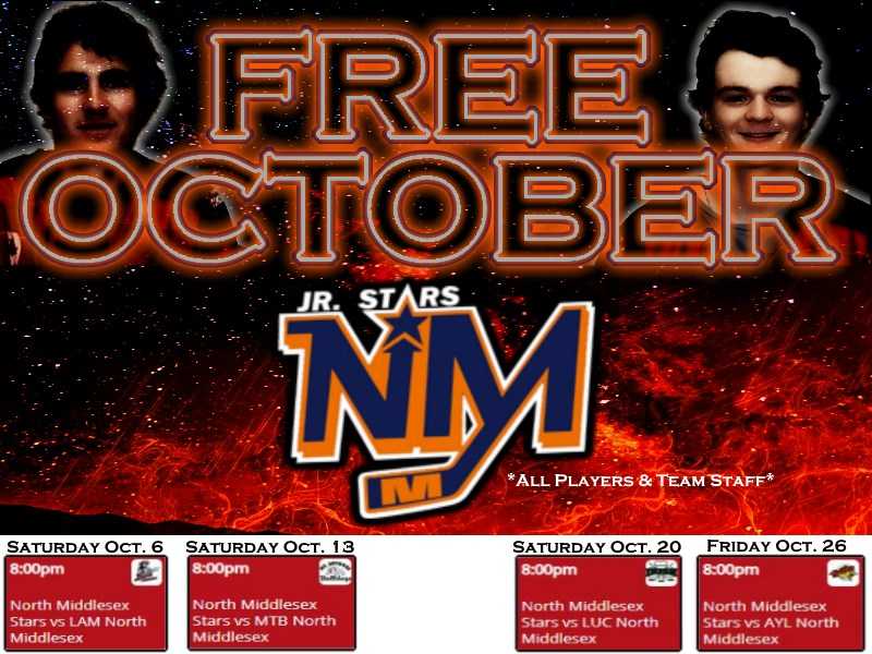 NMStarsHockey's tweet image. We hope you all remembered that the month of October is #FreeOctober for any Student or North Middlesex Minor Hockey player/team staff! 

Come on out tonight at 8:00 and cheer on your own Ethan Porter, Hayden Basso &amp;amp; Graeme Noye! 
#CommunityFirst #StarStruck