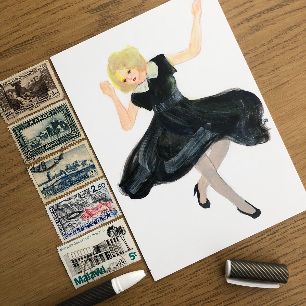 InkPlusPaperUK's tweet photo. ‘Ginger Rogers’ Tap Dancing (USA, World Dance Project)’ by @junesees
From our postcard collection, available now
#gingerrogers #tapdancing #dance #art #discoverart #postcard #inkpluspaper #illustration https://t.co/0hU793cq9l